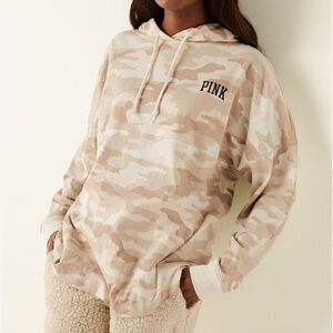 PINK Victoria’s Secret Camo Hoodie XL | Beige Tan Oversized Sweatshirt
